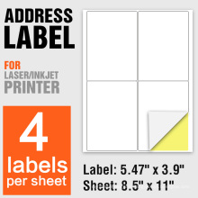 Adhesive shipping labels 4 per sheet address sticker paper a4 size
